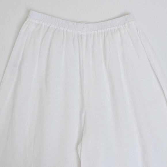 Eskandar Linen Cropped Pants White Wide Leg Elastic Waist Lagenlook Size 1 - Picture 4 of 10